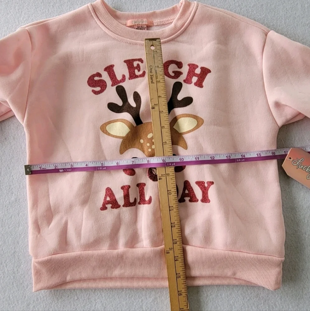 LuckyYou Reindeer  Holiday Pink  2 Piece Set –Girls SizeM( 10 )-L(12) -XL(14/16)